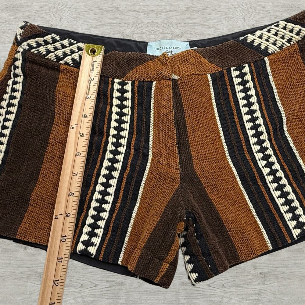 Judith March Brown Geometric Striped Boho Shorts Woven Aztec Textile Size Large - Picture 8 of 10